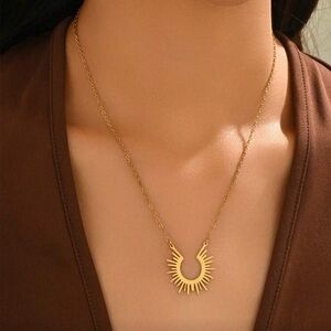 Gold Plated Stainless Steel Sunburst Necklace